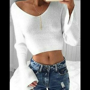 Cropped bell-sleeve sweater top
